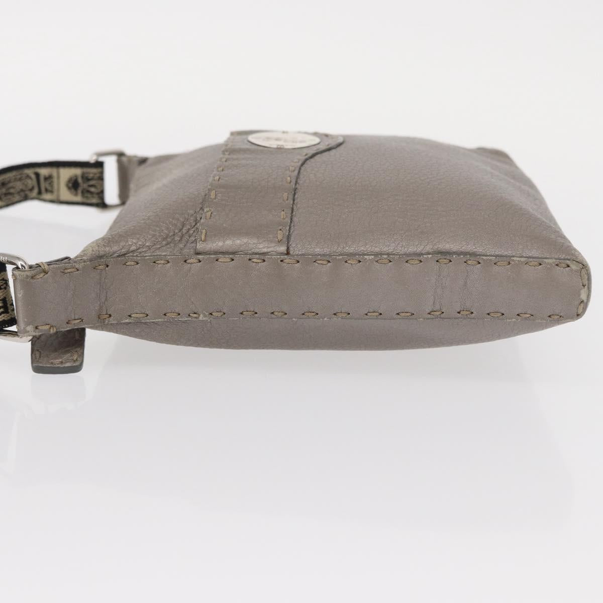 FENDI Celeria Shoulder Bag Leather Silver Auth BA8920