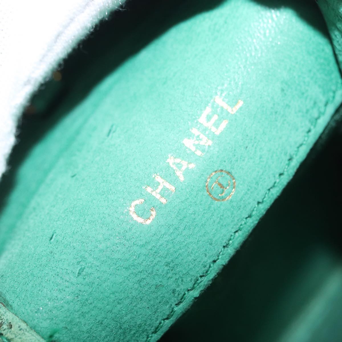 CHANEL COCO Mark Pouch Caviar Skin Green Gold CC Auth BA8922