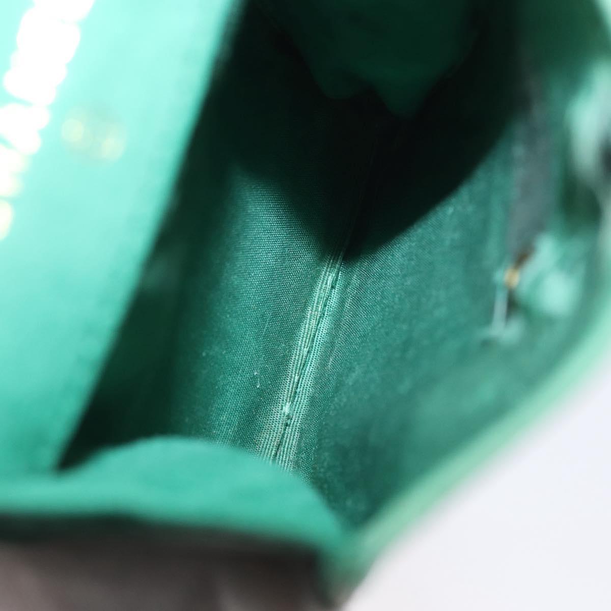 CHANEL COCO Mark Pouch Caviar Skin Green Gold CC Auth BA8922