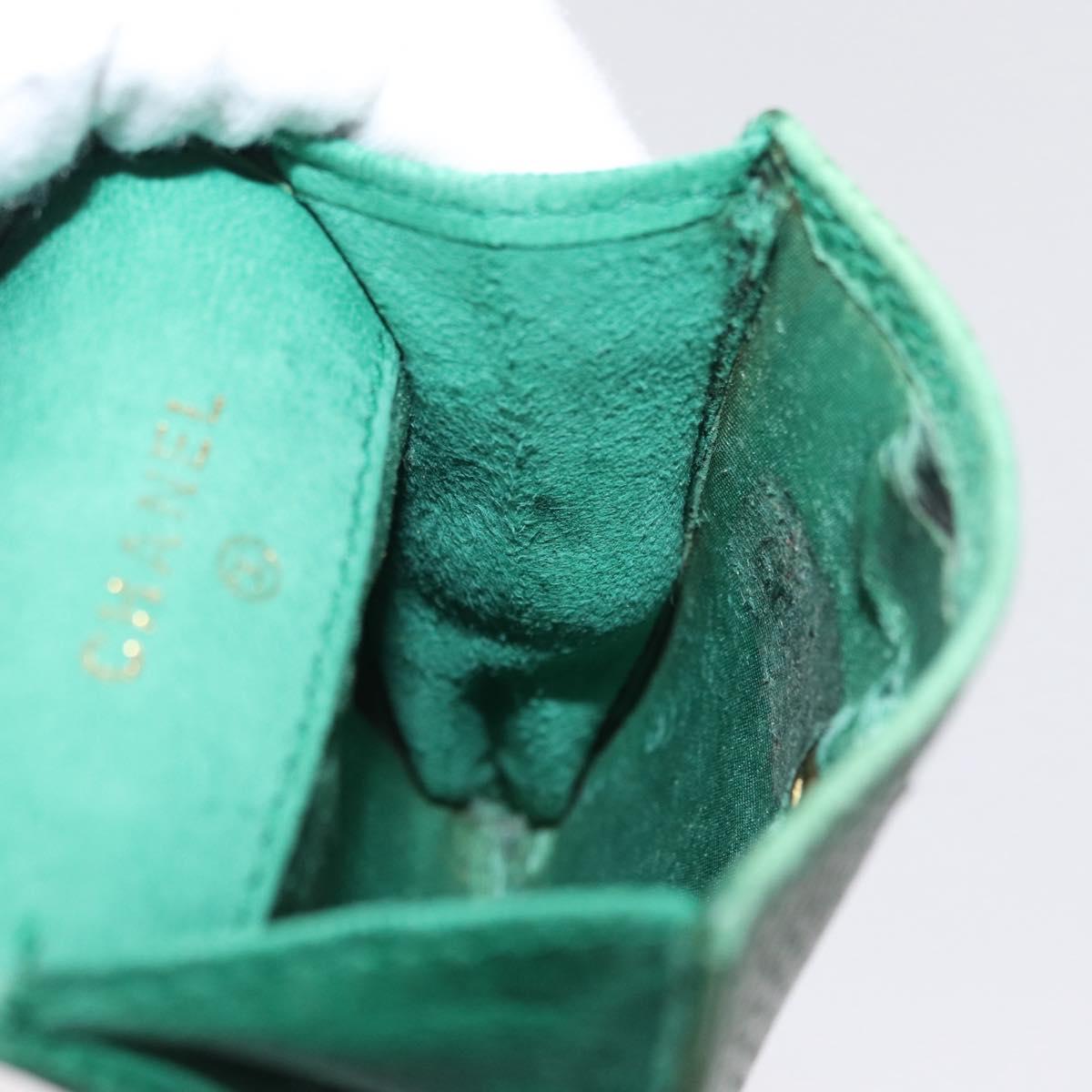 CHANEL COCO Mark Pouch Caviar Skin Green Gold CC Auth BA8922