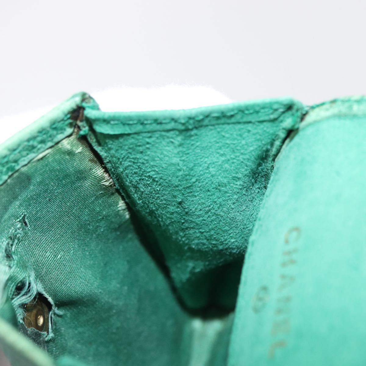 CHANEL COCO Mark Pouch Caviar Skin Green Gold CC Auth BA8922