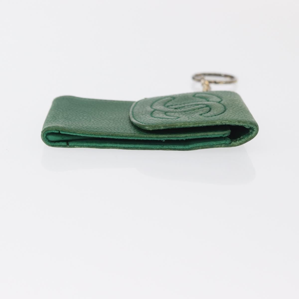 CHANEL COCO Mark Pouch Caviar Skin Green Gold CC Auth BA8922