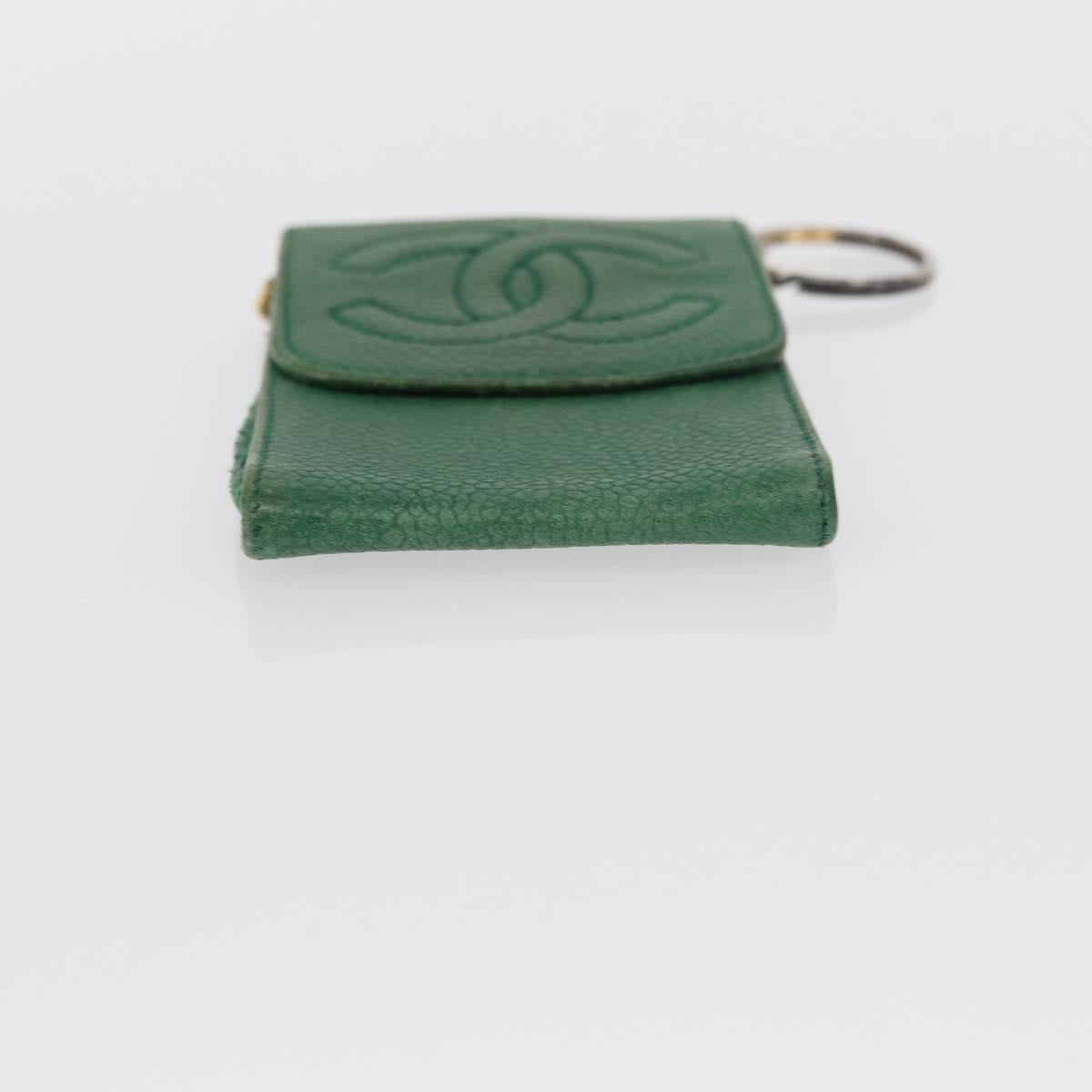 CHANEL COCO Mark Pouch Caviar Skin Green Gold CC Auth BA8922