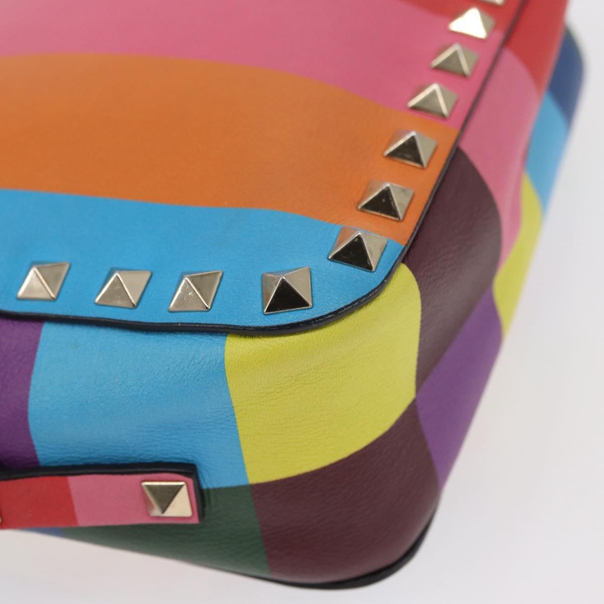 VALENTINO Studs Shoulder Bag Leather Gold Rainbow Auth BA8950