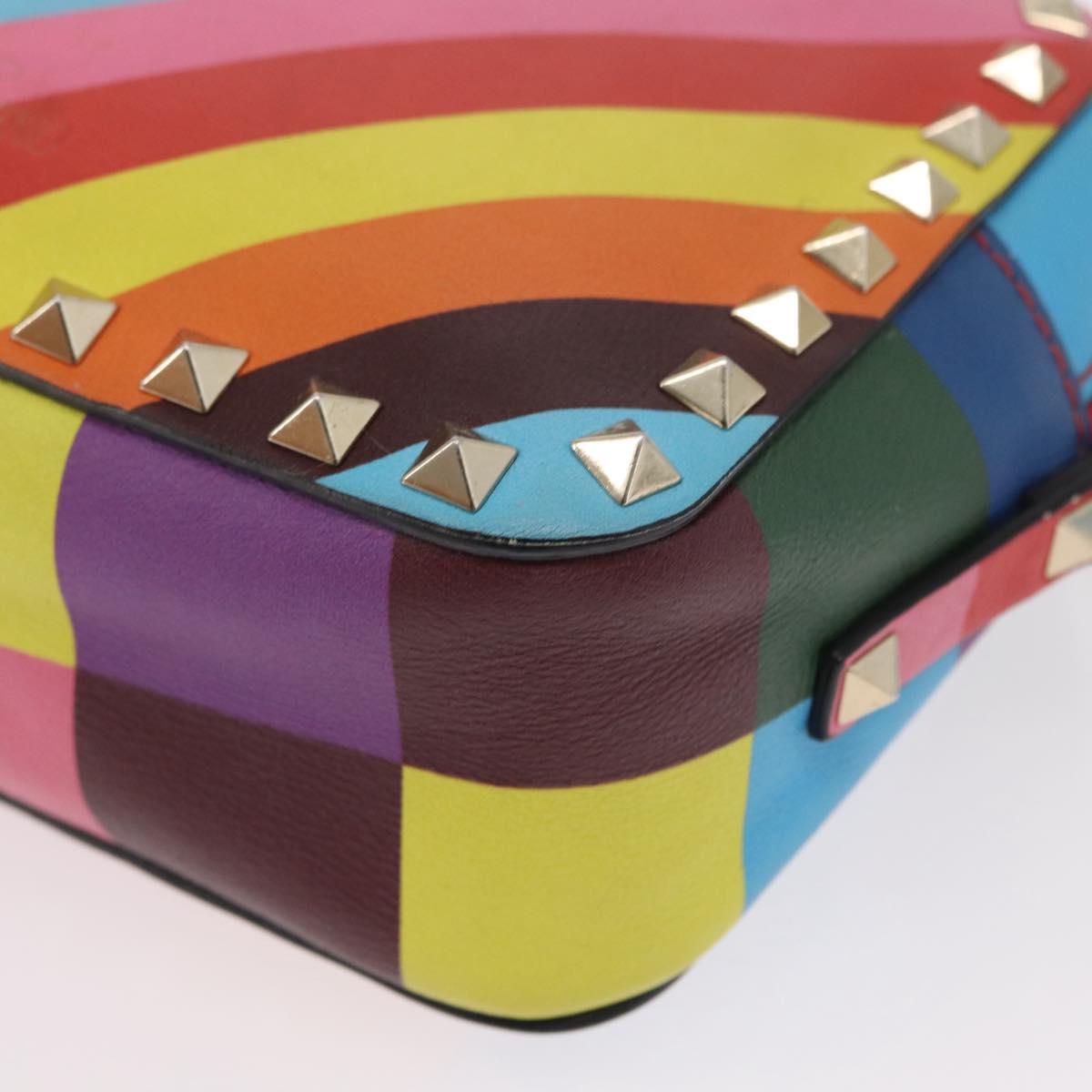 VALENTINO Studs Shoulder Bag Leather Gold Rainbow Auth BA8950