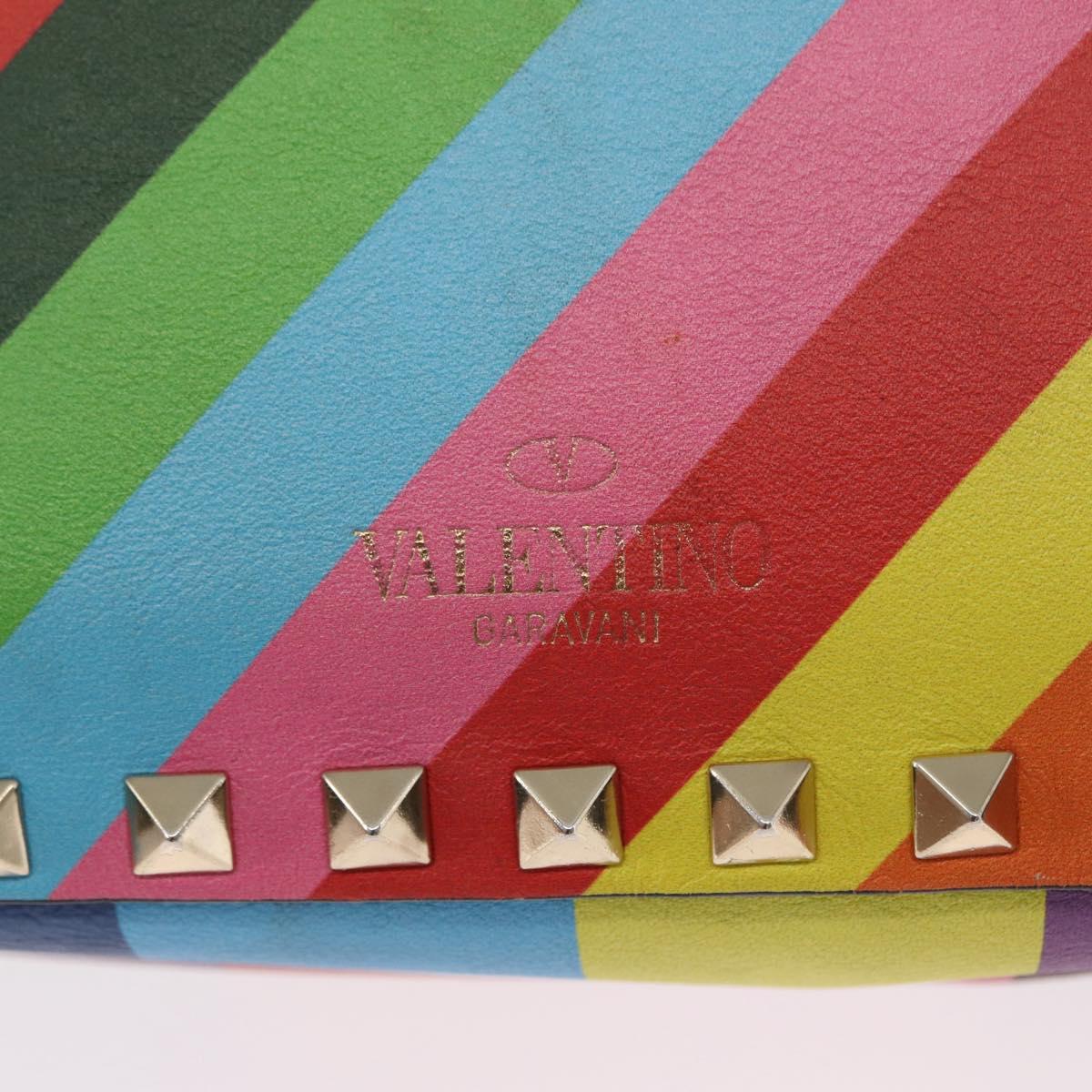 VALENTINO Studs Shoulder Bag Leather Gold Rainbow Auth BA8950