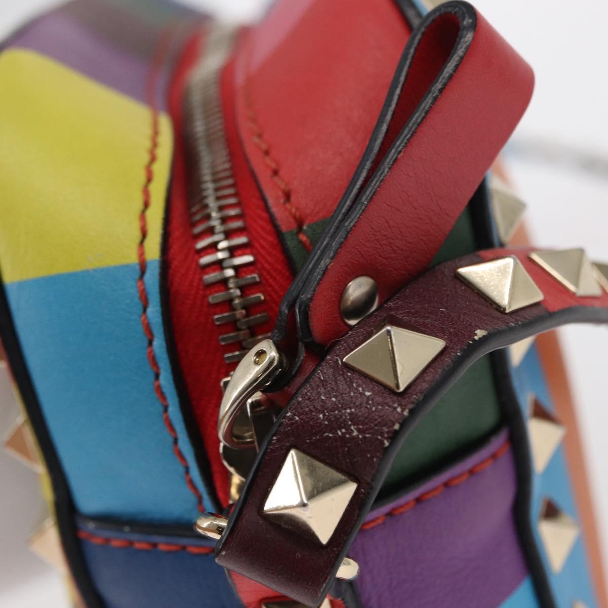 VALENTINO Studs Shoulder Bag Leather Gold Rainbow Auth BA8950