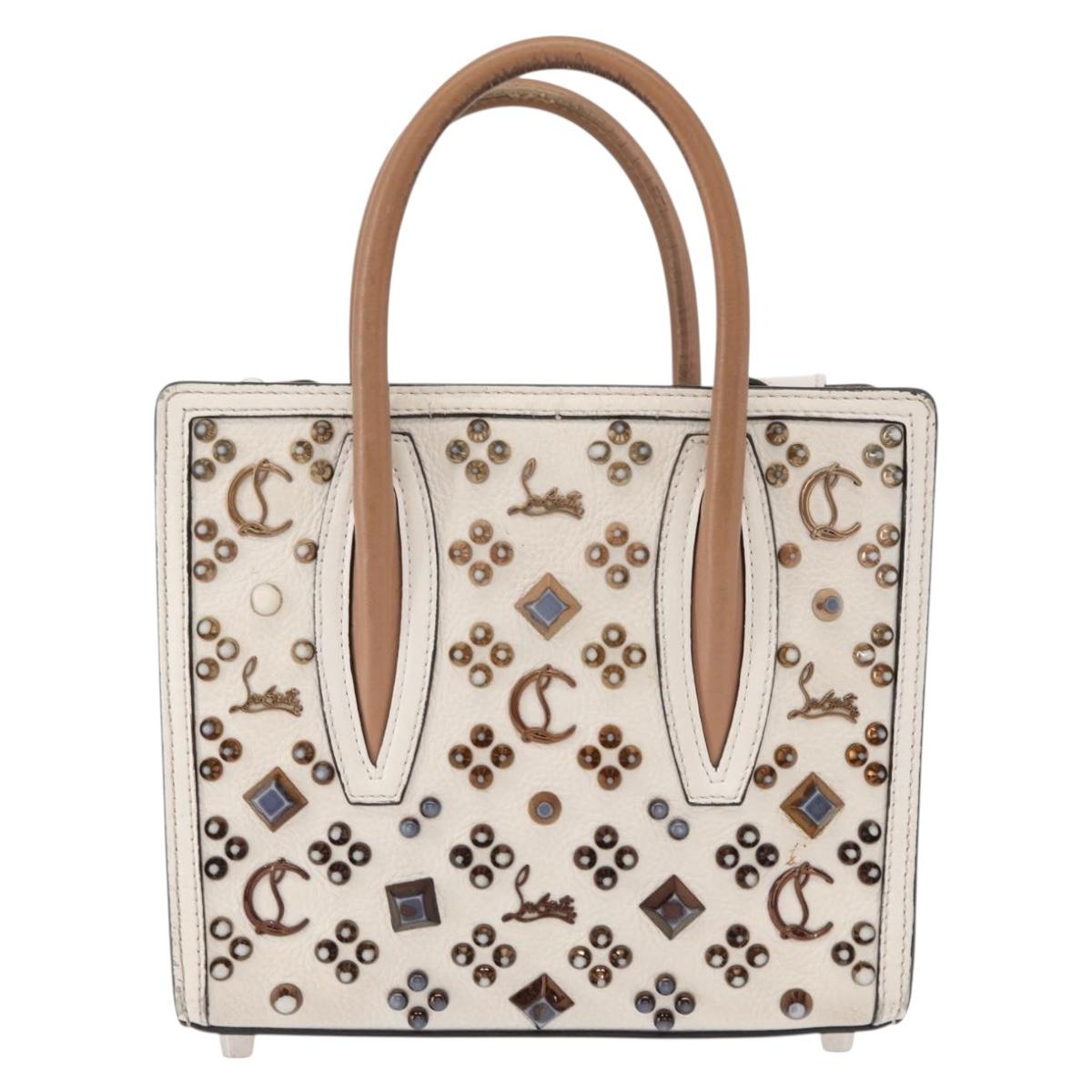 Christian Louboutin Paloma S Mini Hand Bag Leather 2way White Silver Auth BA8960