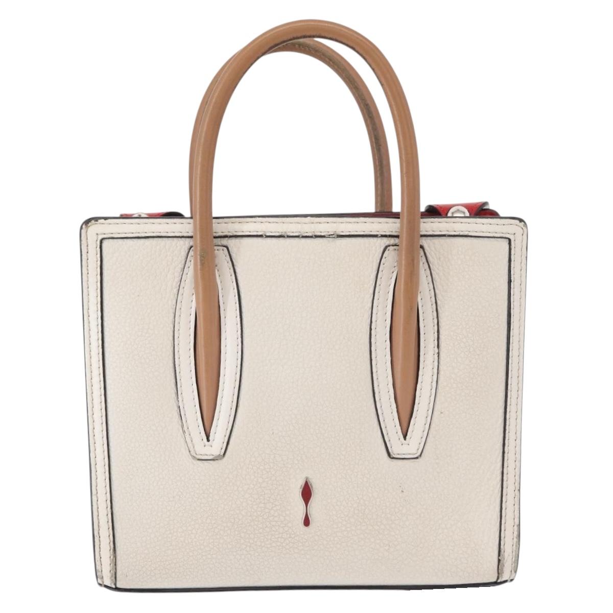 Christian Louboutin Paloma S Mini Hand Bag Leather 2way White Silver Auth BA8960