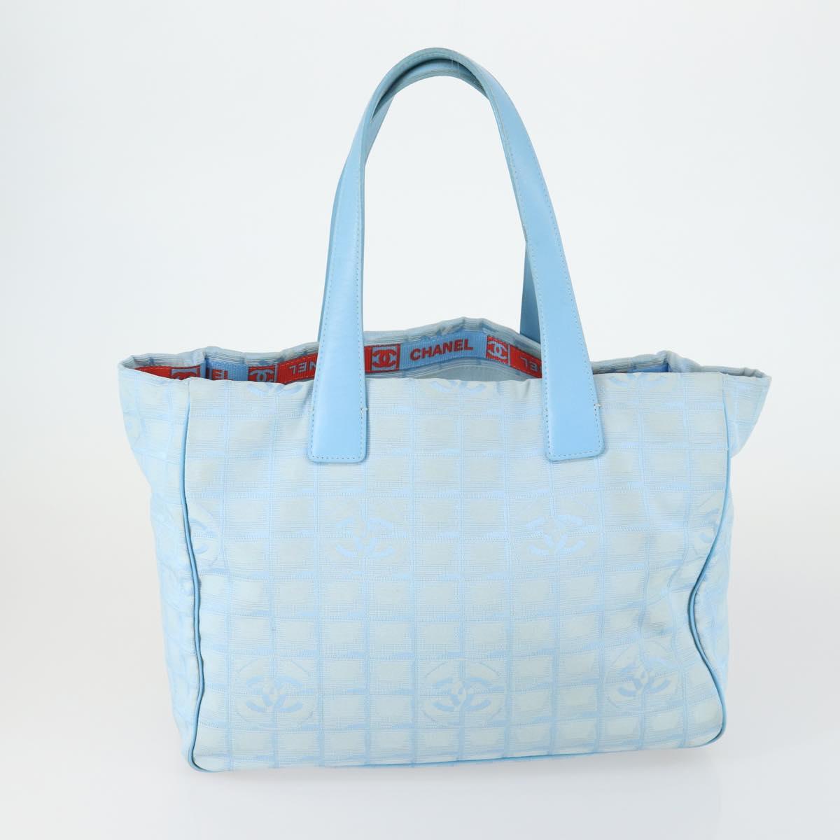 CHANEL New Travel line Tote Bag Nylon 2 Set Blue Beige CC Auth BA8965
