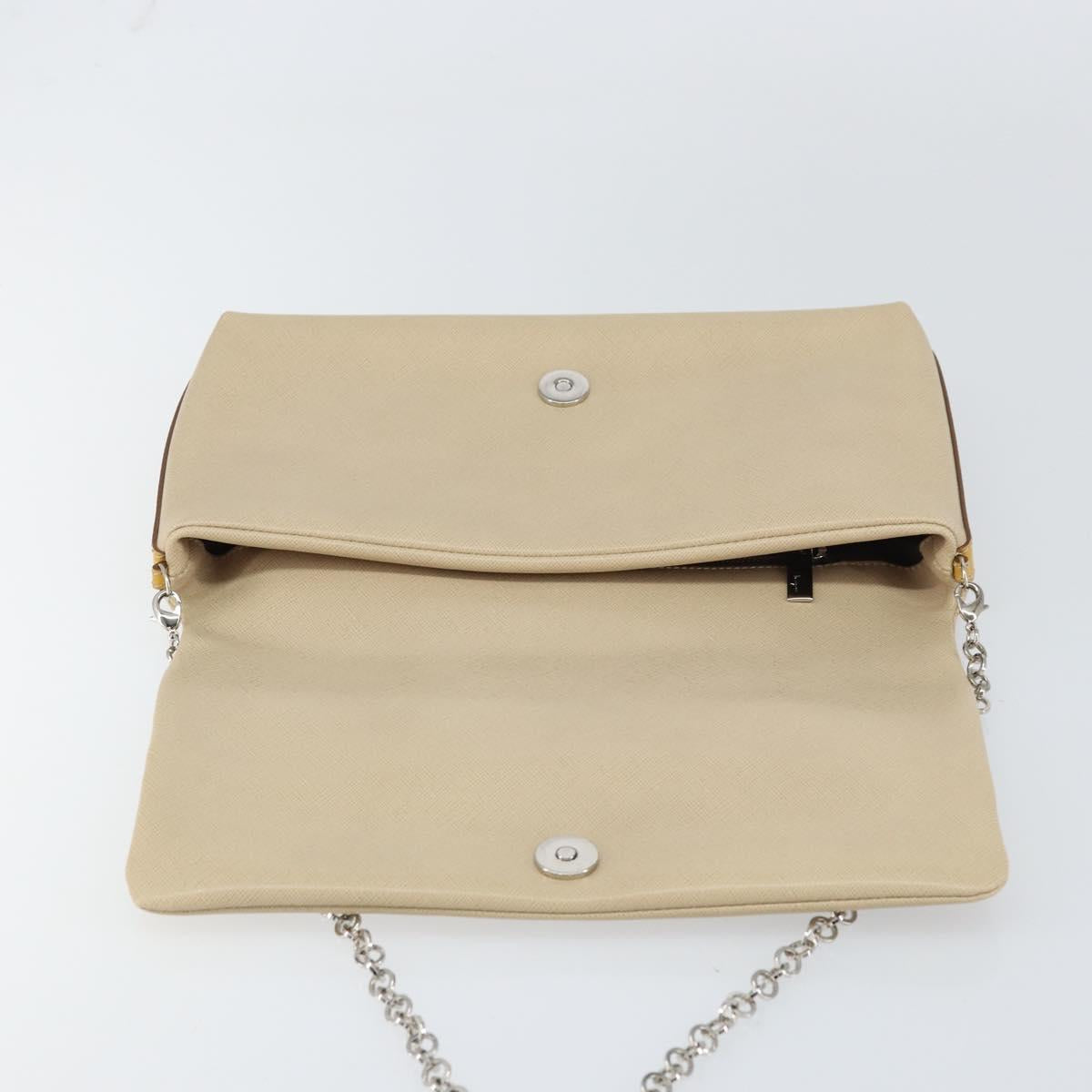 Salvatore Ferragamo Vala Chain Shoulder Bag Leather Beige Silver Auth BA8967