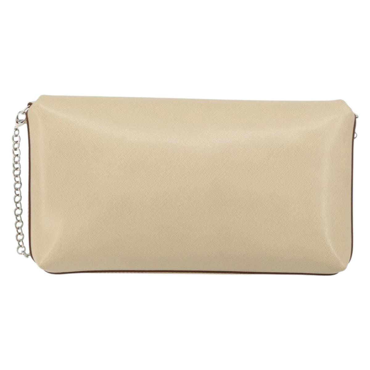 Salvatore Ferragamo Vala Chain Shoulder Bag Leather Beige Silver Auth BA8967