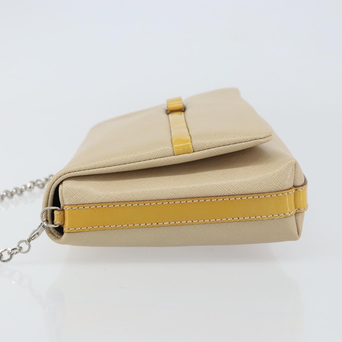Salvatore Ferragamo Vala Chain Shoulder Bag Leather Beige Silver Auth BA8967