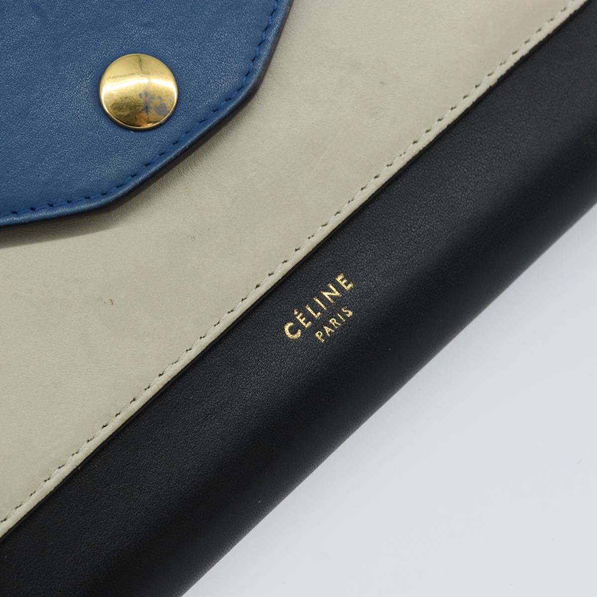 CELINE Chain Shoulder Wallet Bag Leather Multicolor Gold Auth BA8968