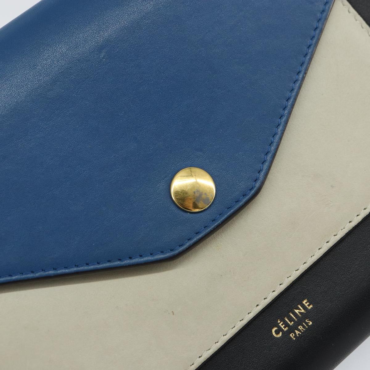 CELINE Chain Shoulder Wallet Bag Leather Multicolor Gold Auth BA8968