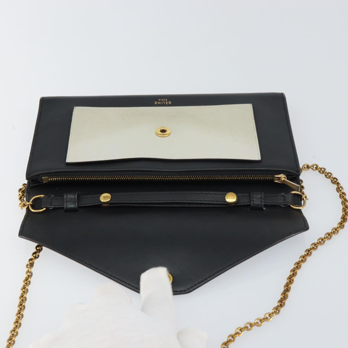 CELINE Chain Shoulder Wallet Bag Leather Multicolor Gold Auth BA8968