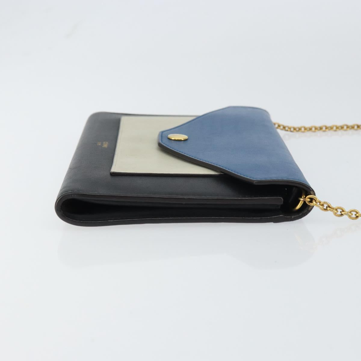 CELINE Chain Shoulder Wallet Bag Leather Multicolor Gold Auth BA8968