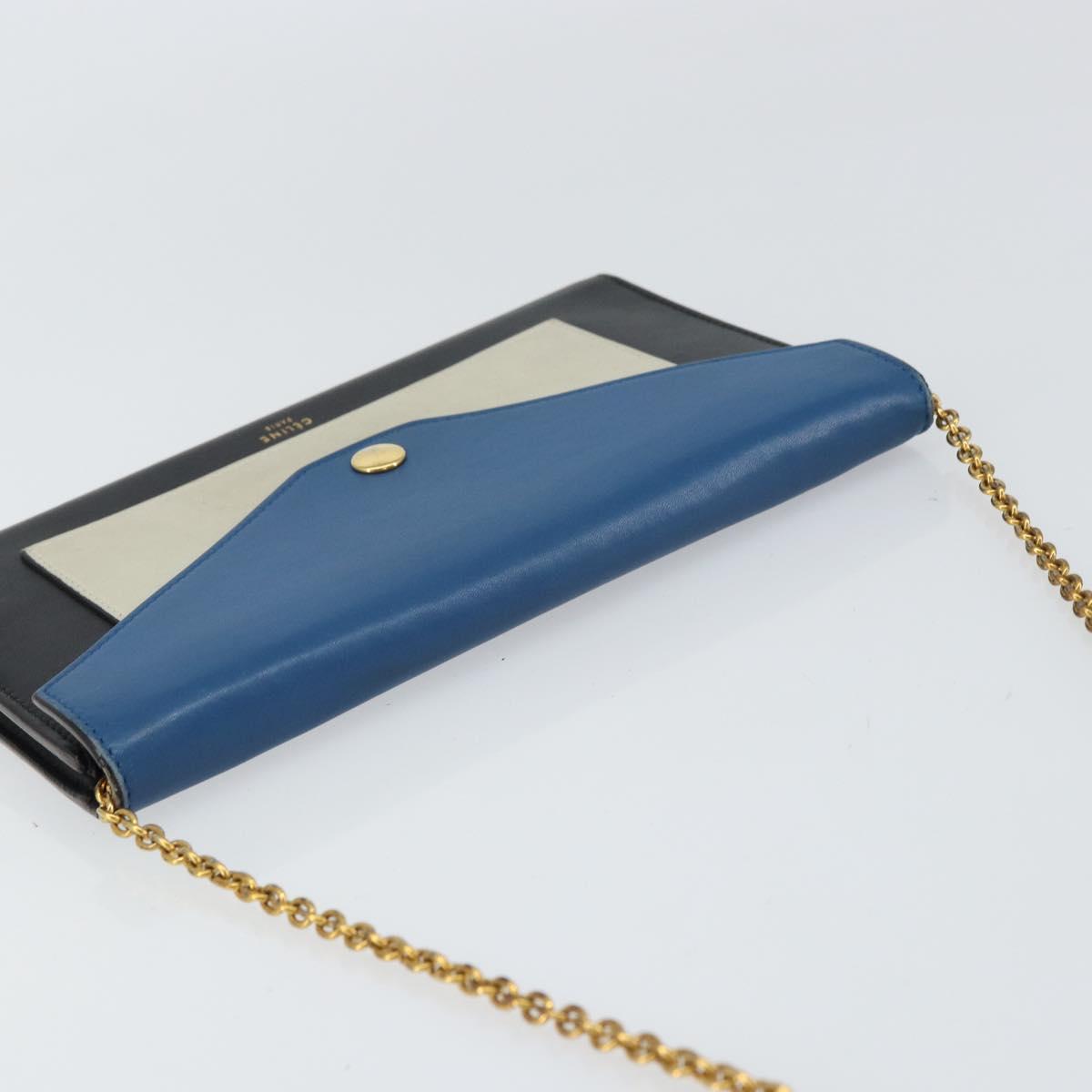 CELINE Chain Shoulder Wallet Bag Leather Multicolor Gold Auth BA8968