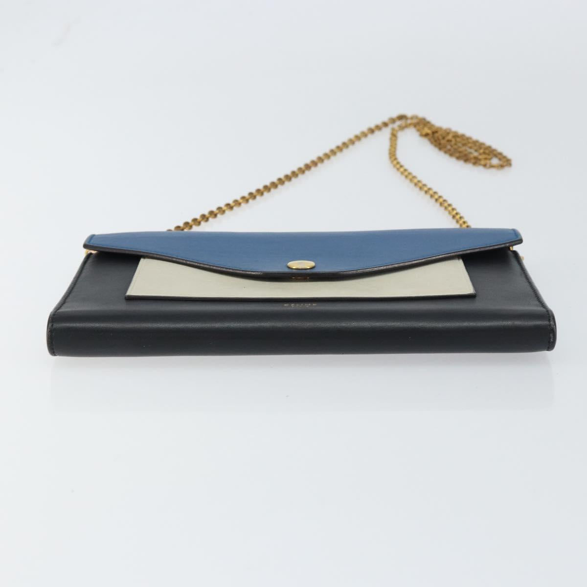 CELINE Chain Shoulder Wallet Bag Leather Multicolor Gold Auth BA8968