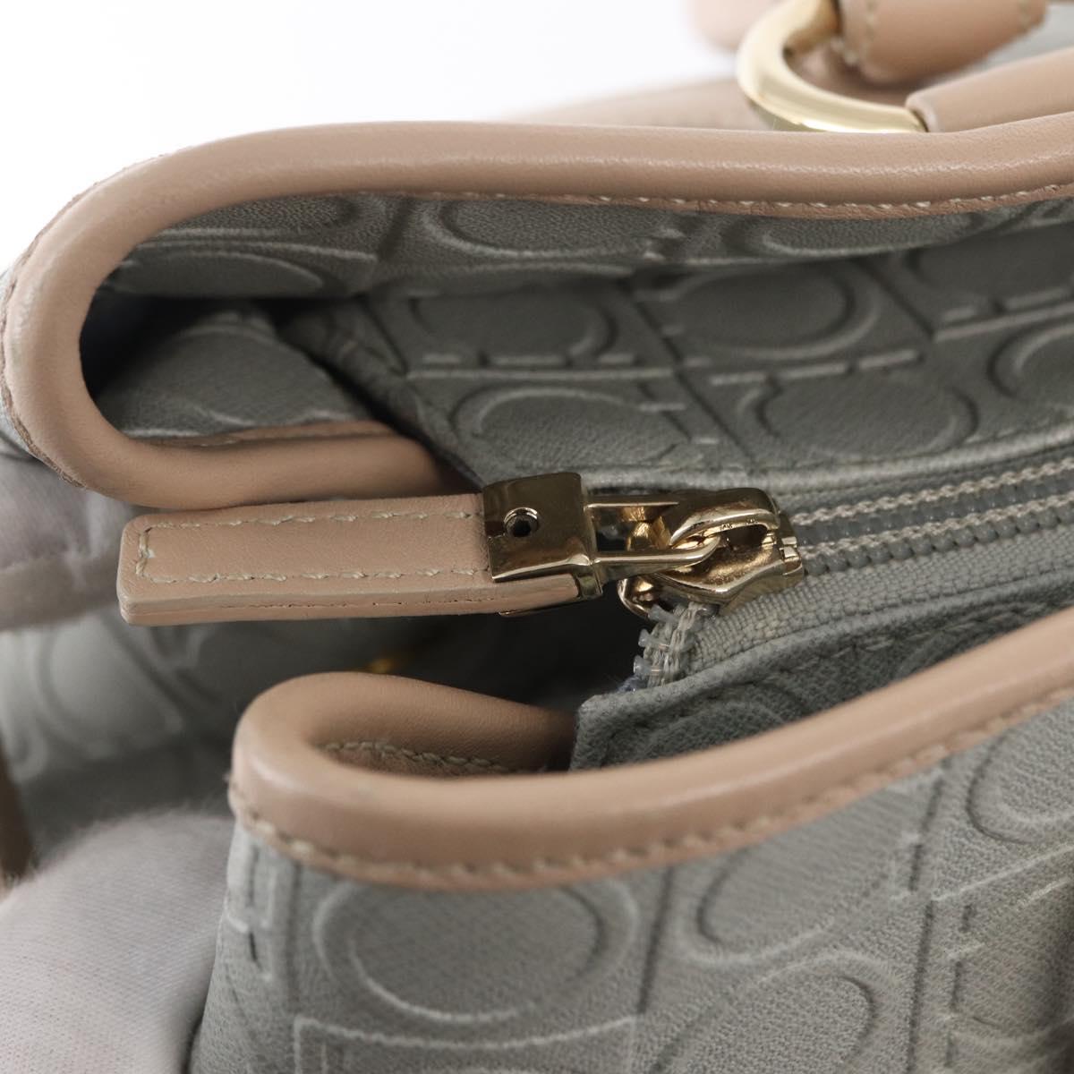 Salvatore Ferragamo Gancini Tote Bag Leather Gray Gold Auth BA8969