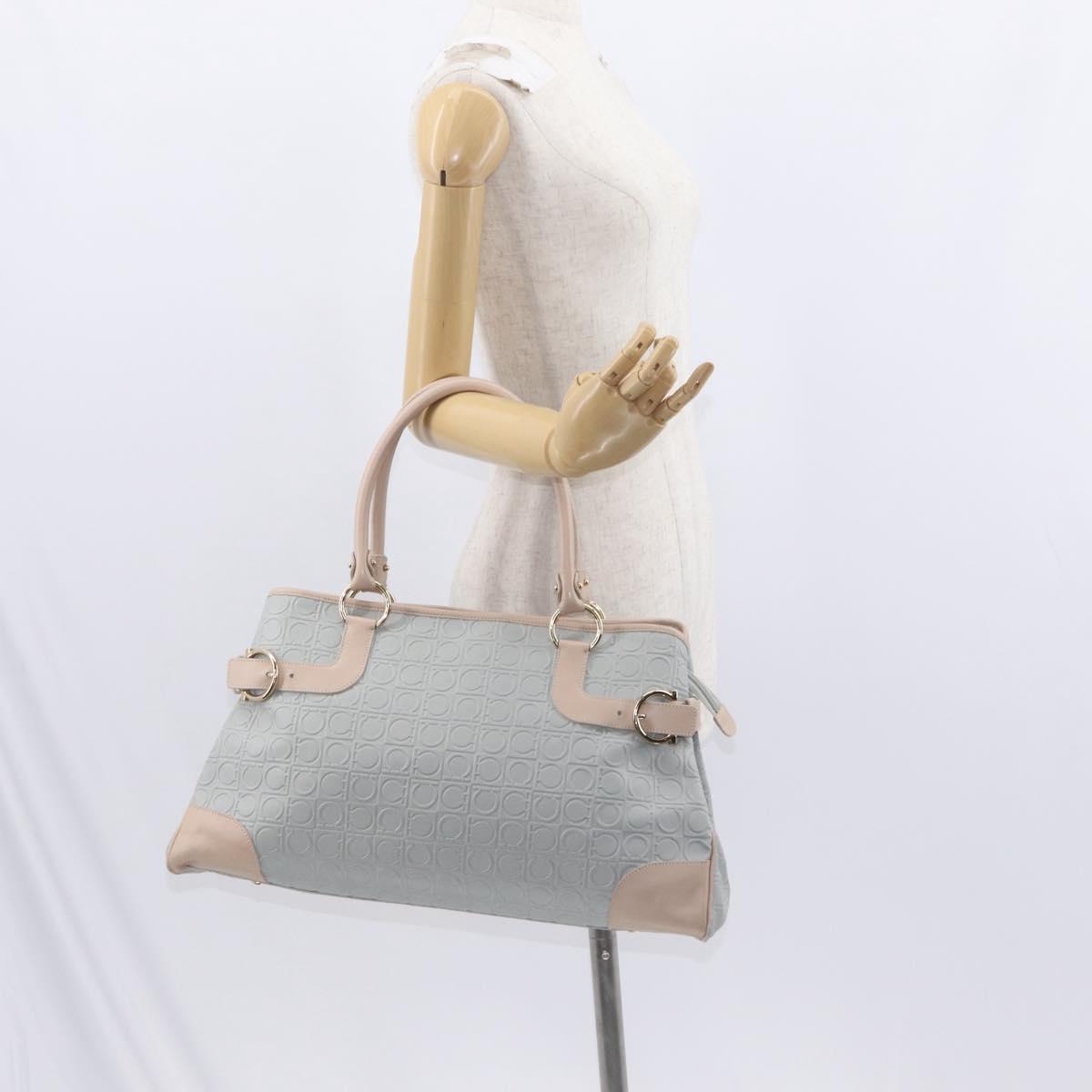Salvatore Ferragamo Gancini Tote Bag Leather Gray Gold Auth BA8969