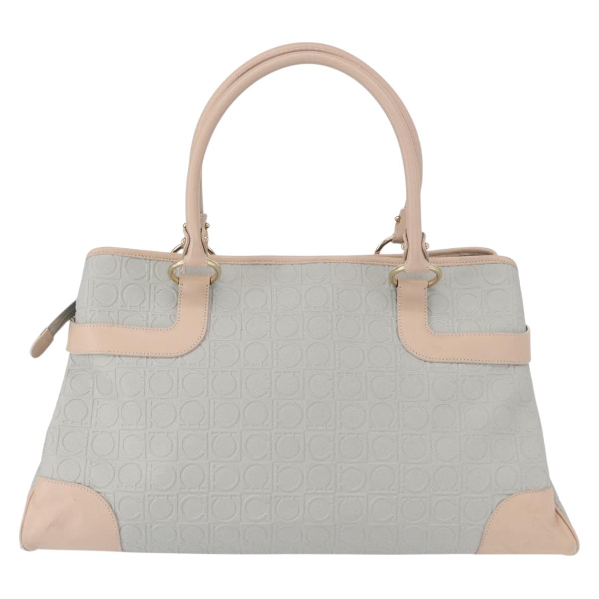 Salvatore Ferragamo Gancini Tote Bag Leather Gray Gold Auth BA8969