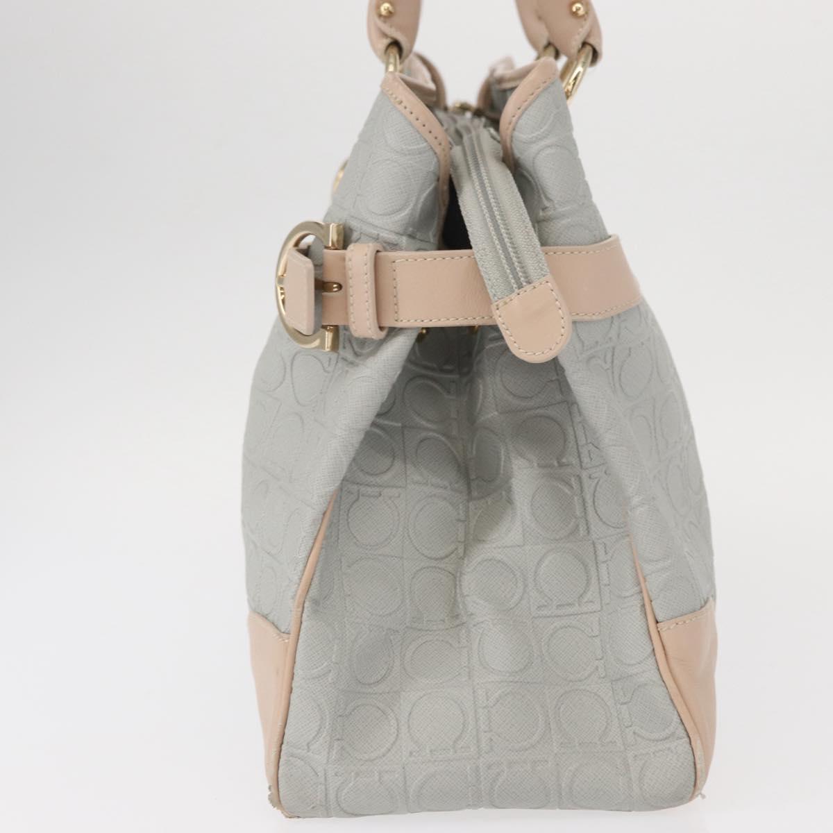 Salvatore Ferragamo Gancini Tote Bag Leather Gray Gold Auth BA8969
