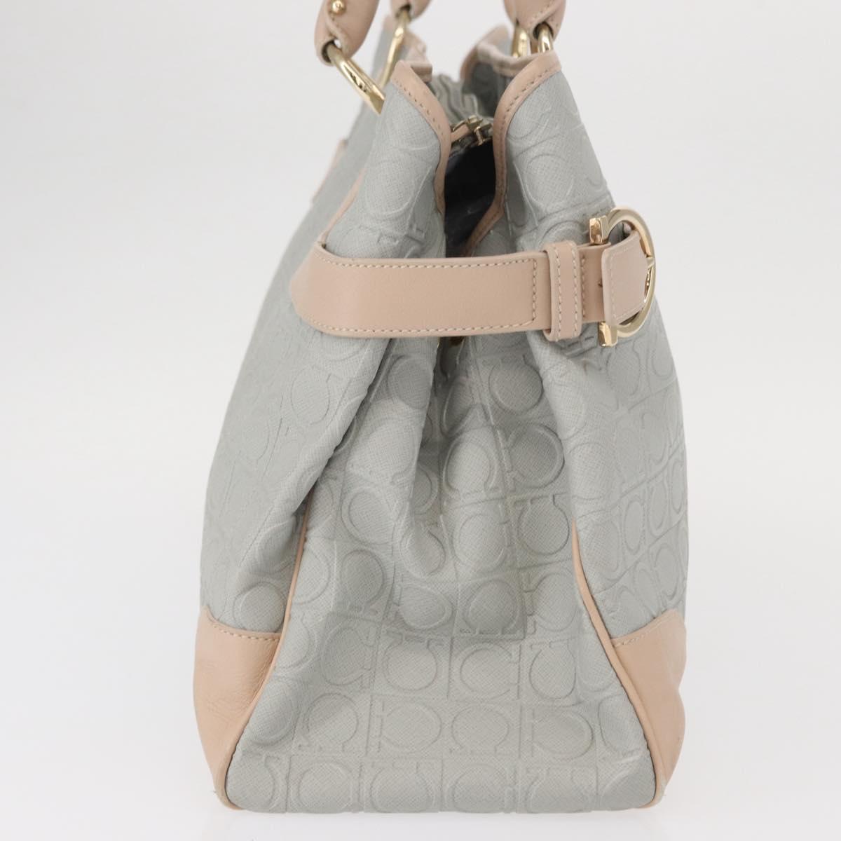 Salvatore Ferragamo Gancini Tote Bag Leather Gray Gold Auth BA8969