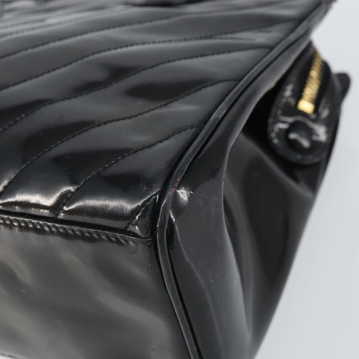 CHANEL V Stitch Hand Bag Enamel Black Gold CC Auth BA8975