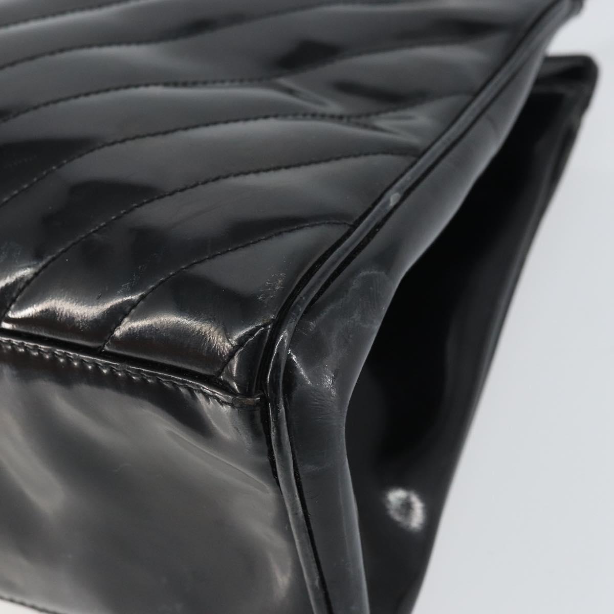 CHANEL V Stitch Hand Bag Enamel Black Gold CC Auth BA8975