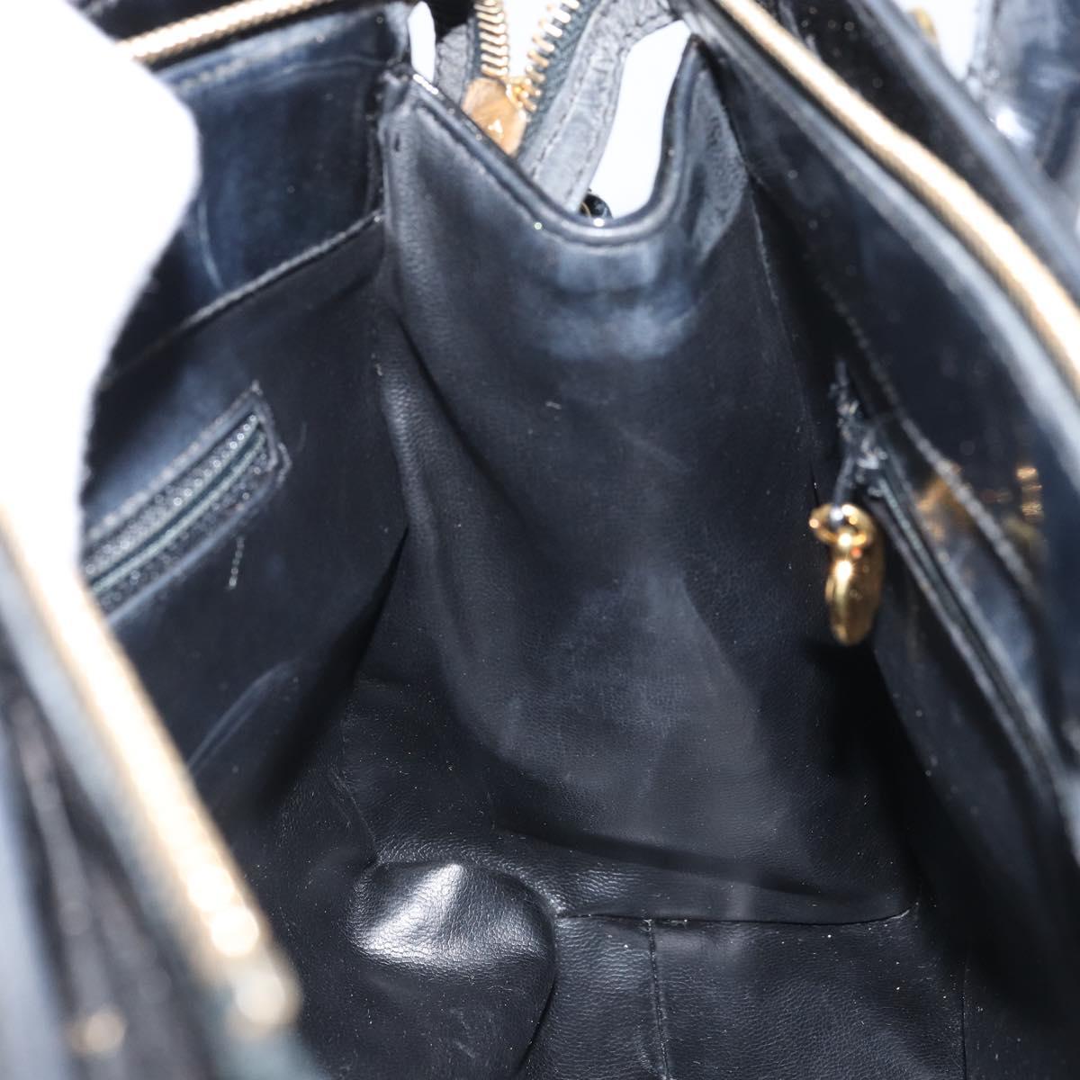 CHANEL V Stitch Hand Bag Enamel Black Gold CC Auth BA8975