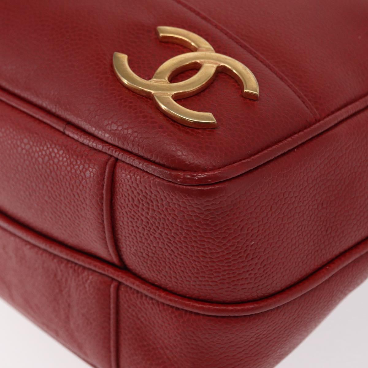 CHANEL Tote Bag Caviar Skin Red Gold CC Auth BA8976