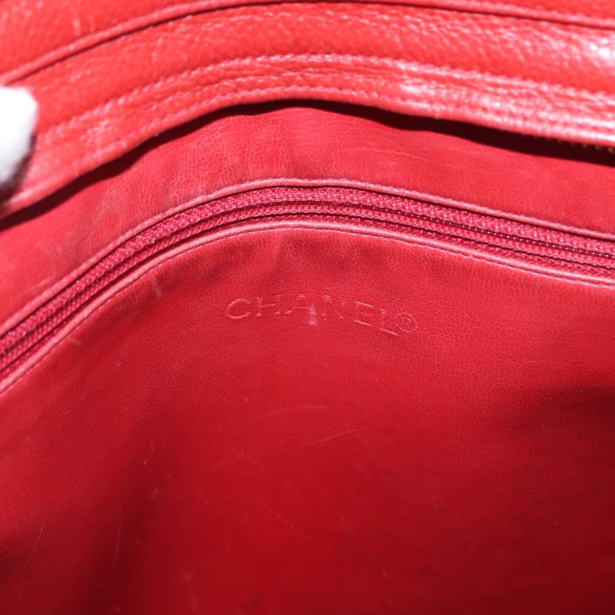 CHANEL Tote Bag Caviar Skin Red Gold CC Auth BA8976