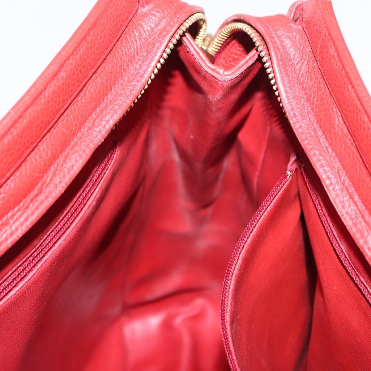 CHANEL Tote Bag Caviar Skin Red Gold CC Auth BA8976