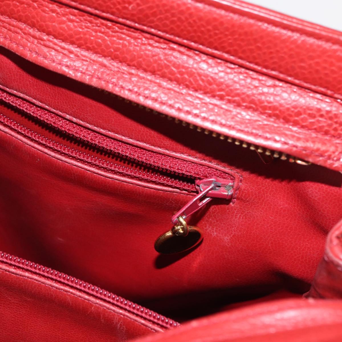 CHANEL Tote Bag Caviar Skin Red Gold CC Auth BA8976