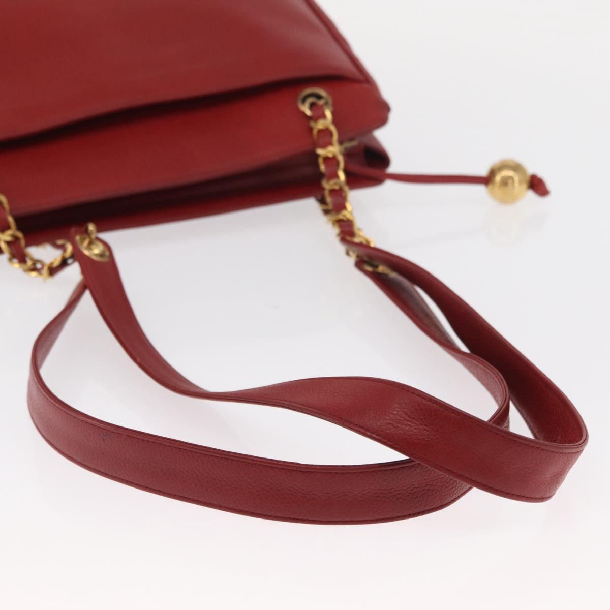 CHANEL Tote Bag Caviar Skin Red Gold CC Auth BA8976
