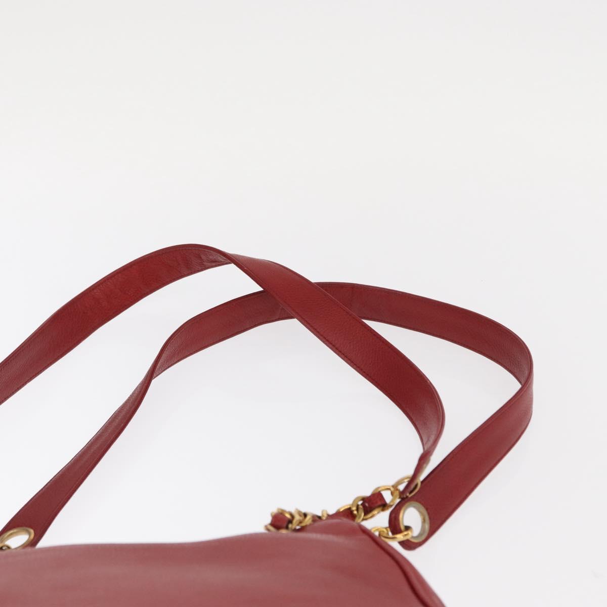 CHANEL Tote Bag Caviar Skin Red Gold CC Auth BA8976