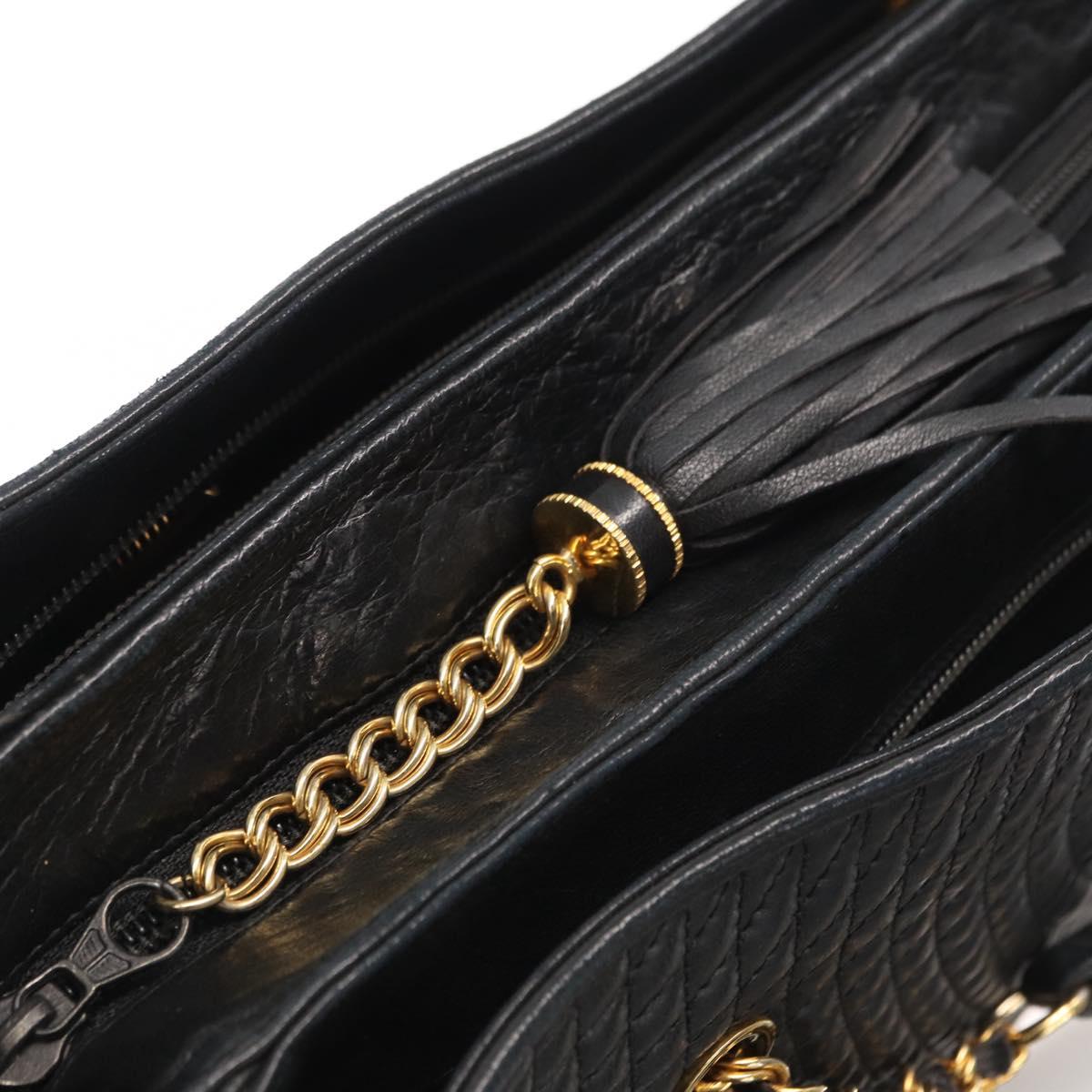BALLY Tote Bag Leather Black Gold Auth BA8978