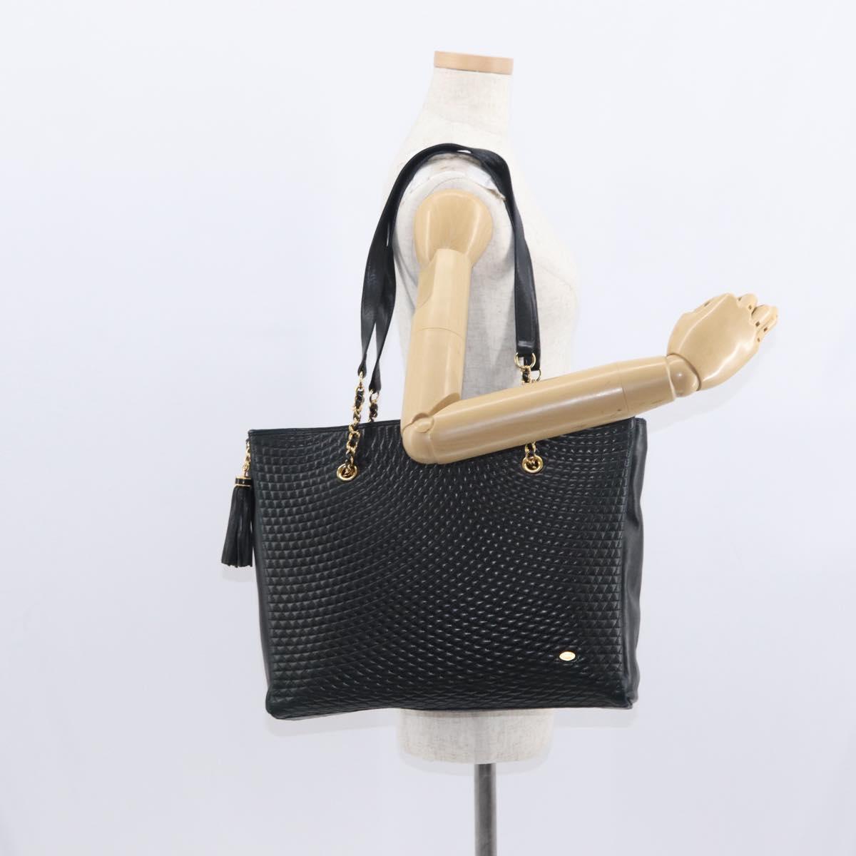 BALLY Tote Bag Leather Black Gold Auth BA8978