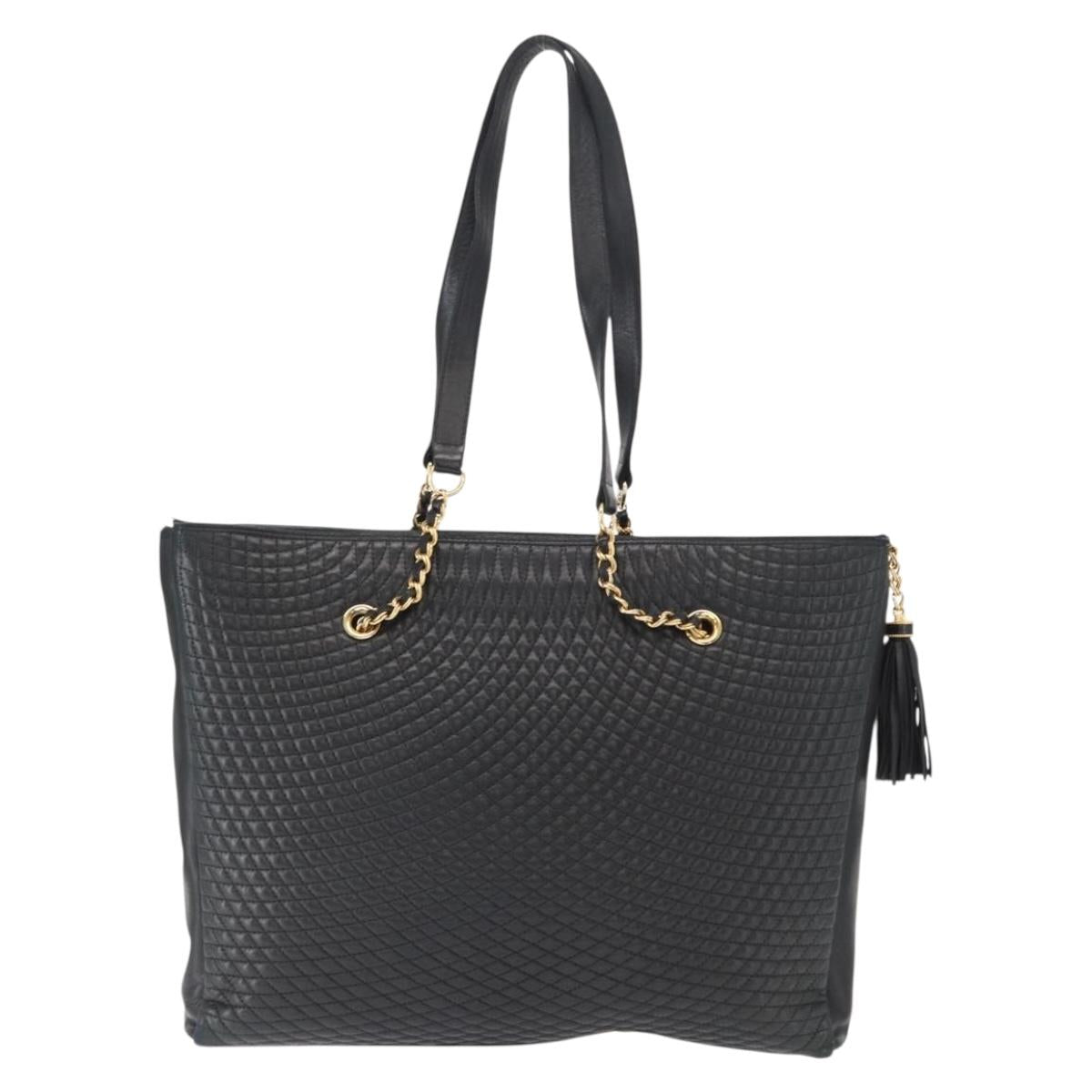 BALLY Tote Bag Leather Black Gold Auth BA8978
