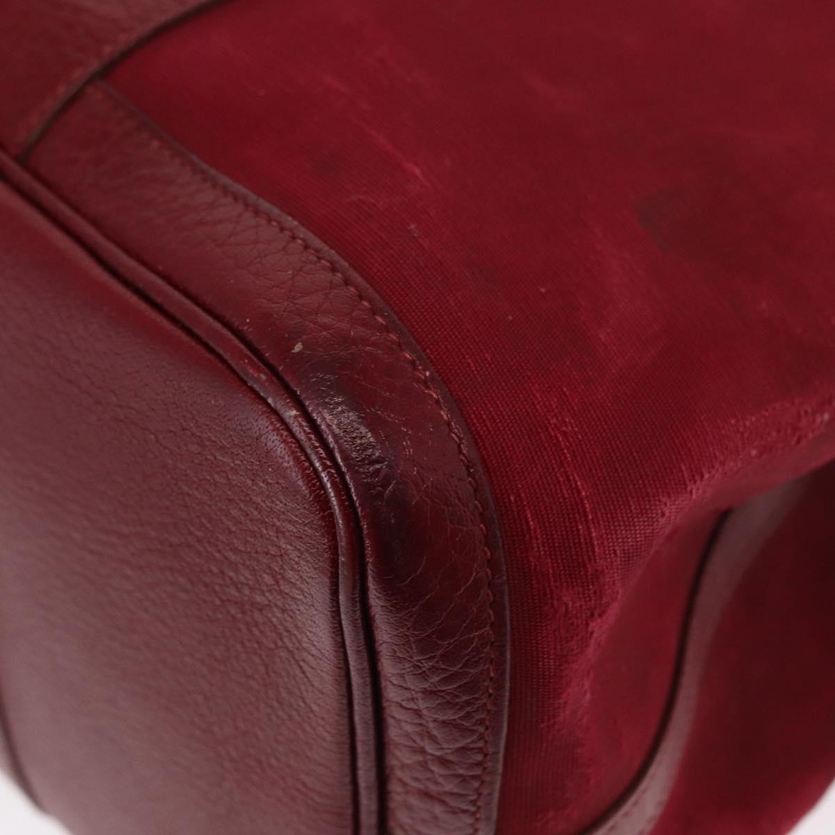HERMES Garden Party MM Hand Bag Canvas Leather Red Auth BA8990