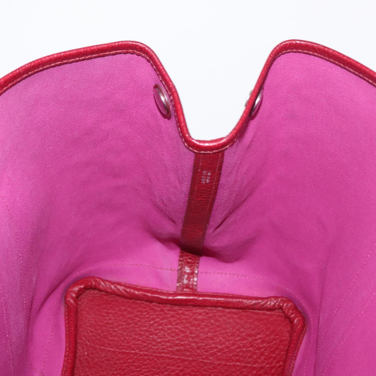 HERMES Garden Party MM Hand Bag Canvas Leather Red Auth BA8990