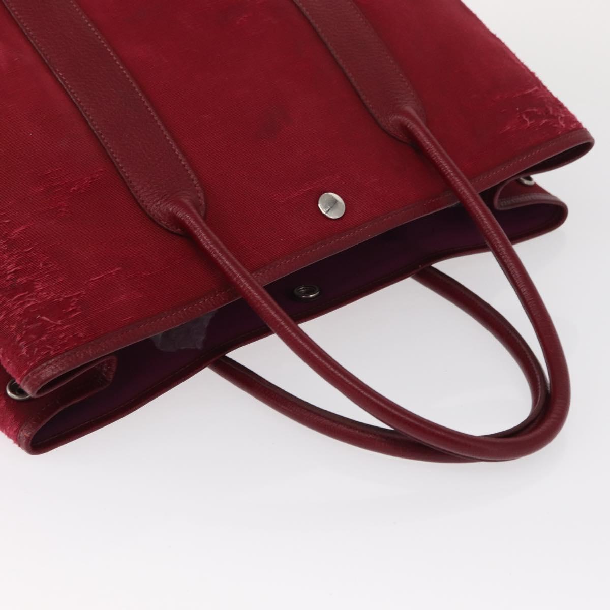 HERMES Garden Party MM Hand Bag Canvas Leather Red Auth BA8990