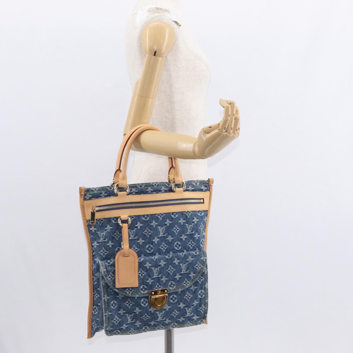 LOUIS VUITTON Monogram Denim Flat Shopper Tote Bag Blue M95018 LV Auth BA8994SAV