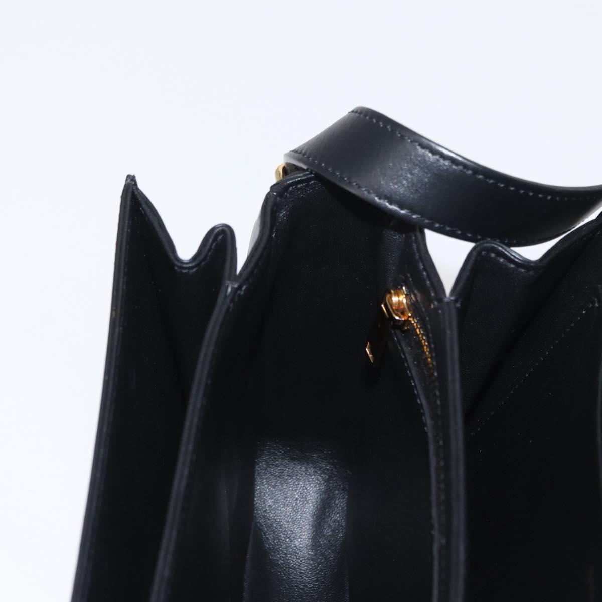 CELINE Teen Triomphe Shoulder Bag Leather Canvas Black White Auth BA8997M