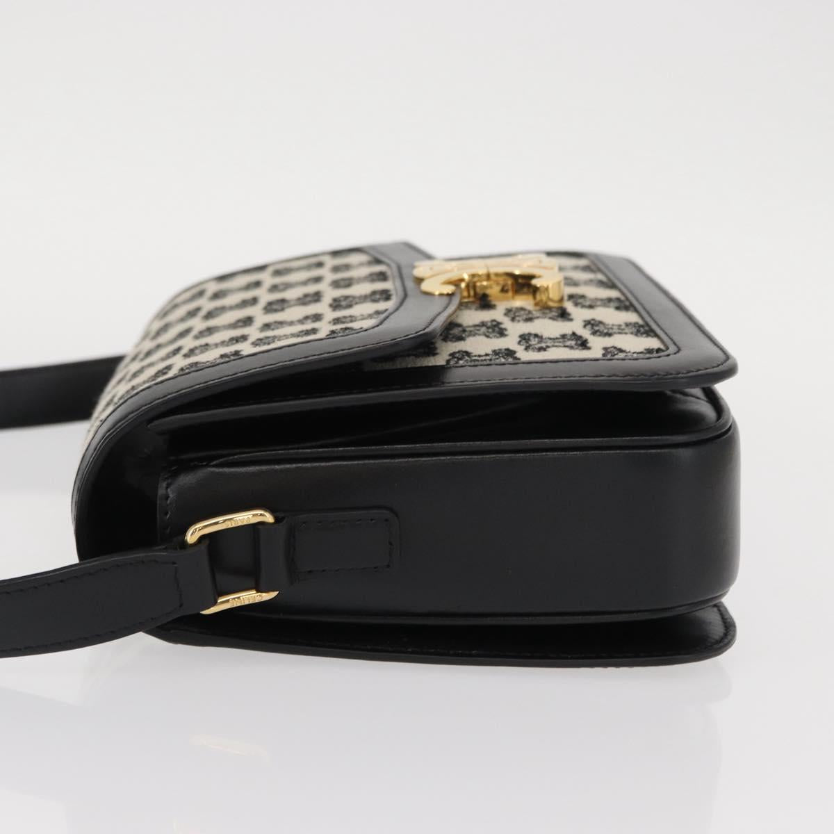 CELINE Teen Triomphe Shoulder Bag Leather Canvas Black White Auth BA8997M