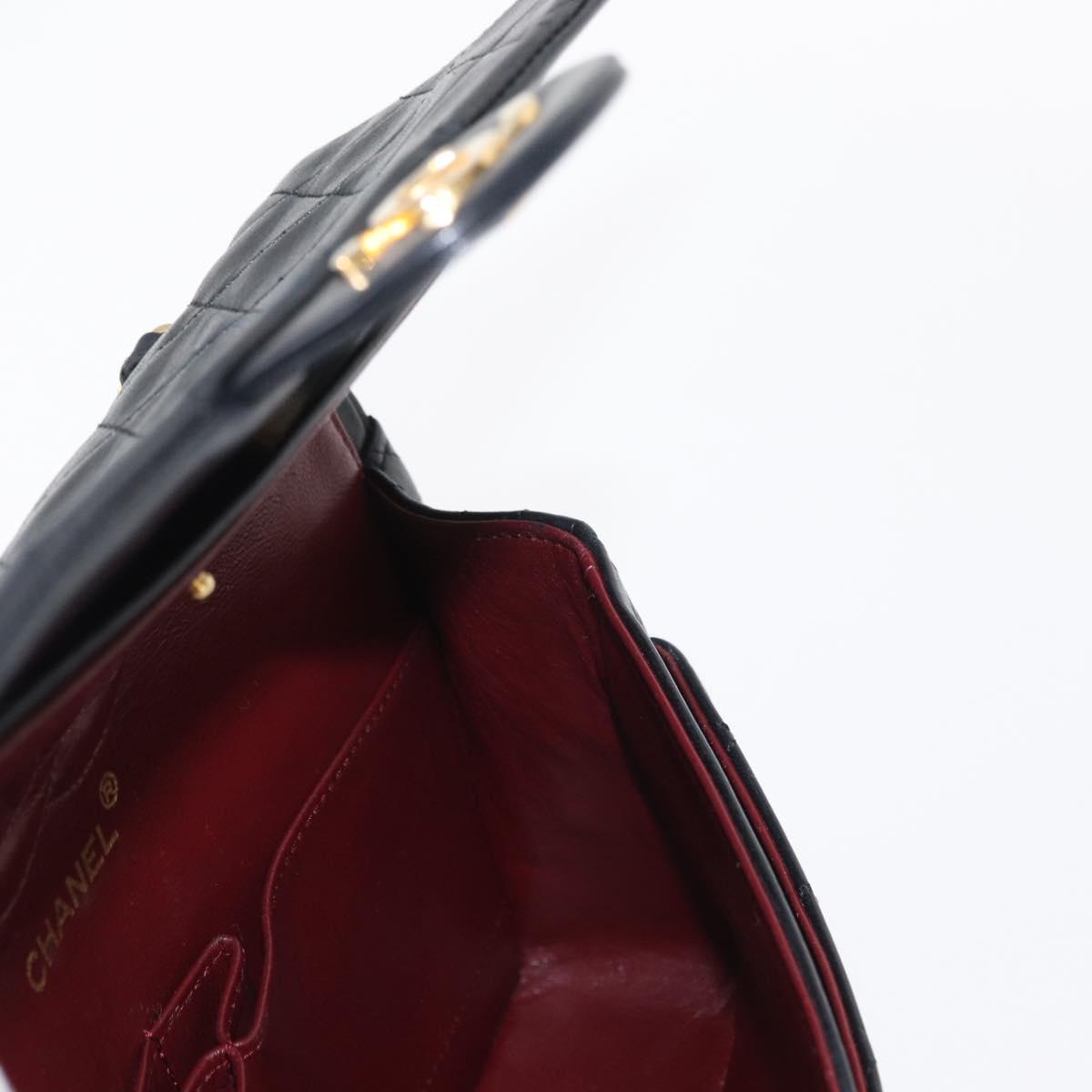 CHANEL Matelasse 25 Double Flap Chain Bag Lamb Skin Black Gold CC Auth BA9001SAM