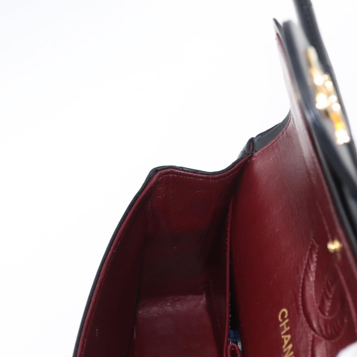 CHANEL Matelasse 25 Double Flap Chain Bag Lamb Skin Black Gold CC Auth BA9001SAM