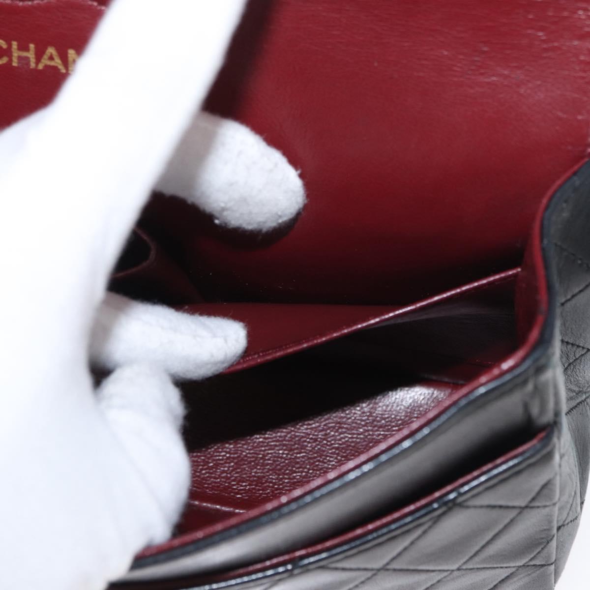 CHANEL Matelasse 25 Double Flap Chain Bag Lamb Skin Black Gold CC Auth BA9001SAM