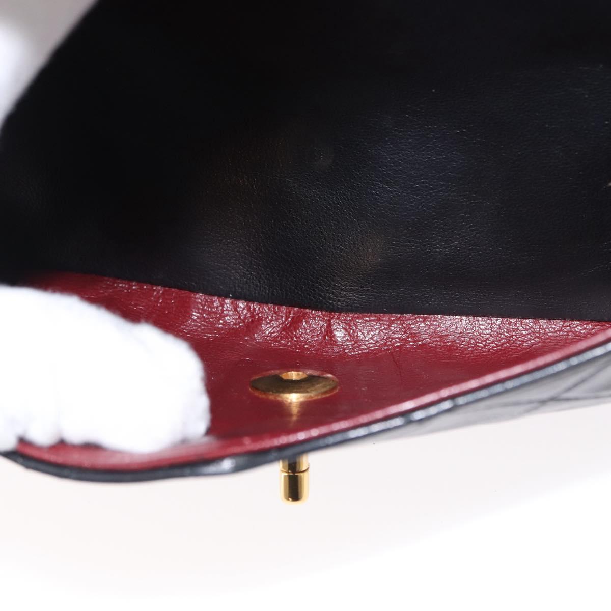 CHANEL Matelasse 25 Double Flap Chain Bag Lamb Skin Black Gold CC Auth BA9001SAM